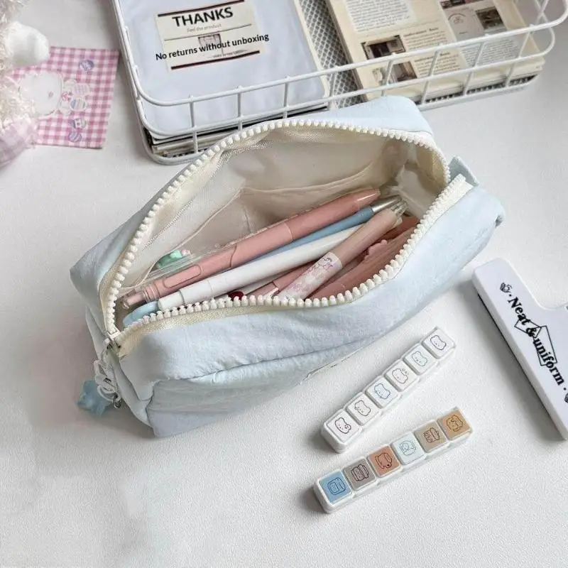 Kawaii Pencil Case Star Charm Keychain Pendant Large Capacity Soft Pen Pouch for Travel School Storage