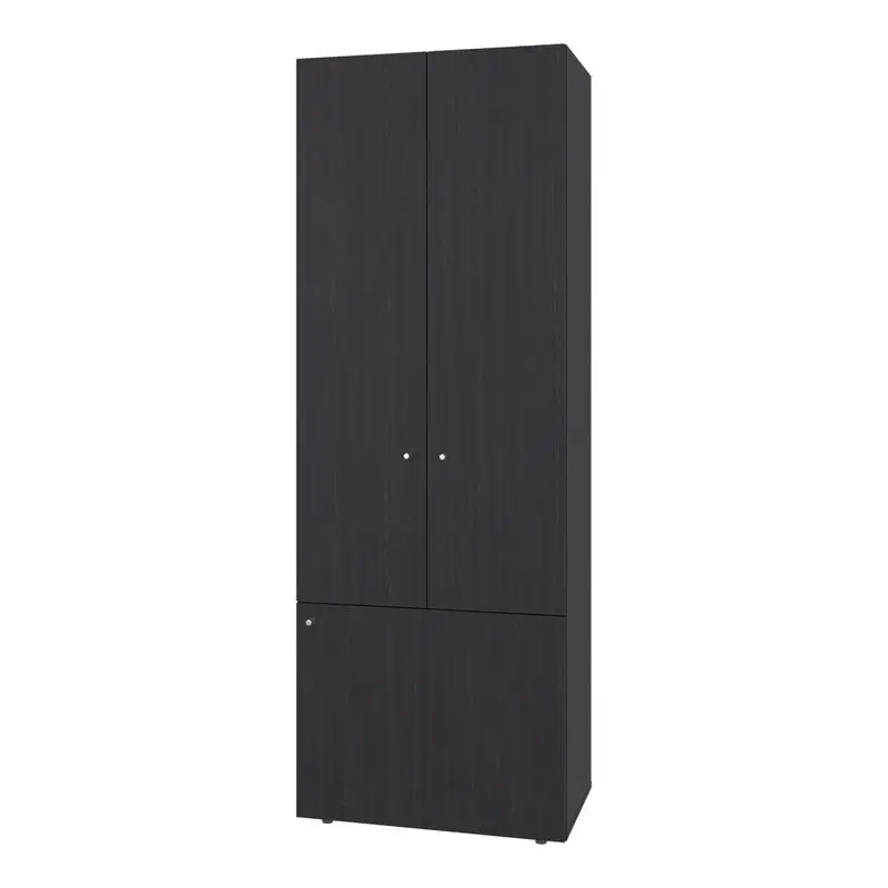 Armoire haute à 3 portes avec 4 étagères – Armoire autoportante pour chambre ou entrée en finition wengé