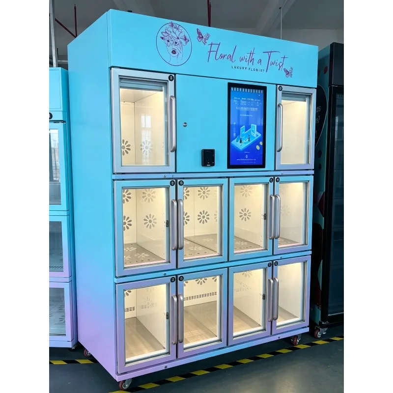 Automatic Smart Refrigerated Flower Vending Machine Bouquet Dispenser Fresh Rose Tulip 24H Cashless Payment Floral Kiosk Retail