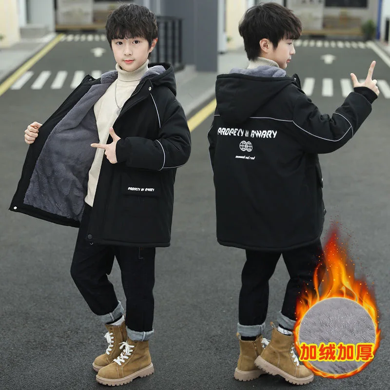 

Boys' popular cotton jacket, autumn and winter clothes with added fleece for cold resistance, overcoming the trend of handsome a