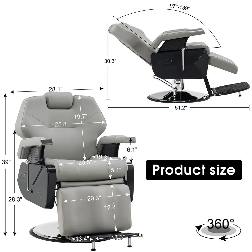 

Classic Modern Sturdy Heavy Duty Hydraulic Recline Barber Chair All Purpose Salon Home Beauty Spa Barbershop Styling Equipment,