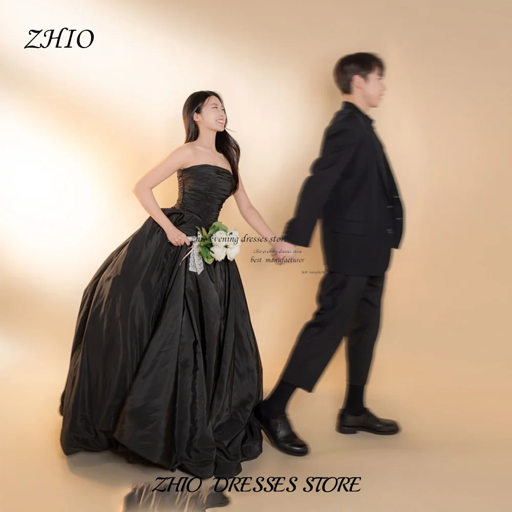 ZHIO Corea personalizado negro una línea vestido de novia tafetán corsé plisado vestido de novia sin tirantes hasta el suelo vestidos de novia
