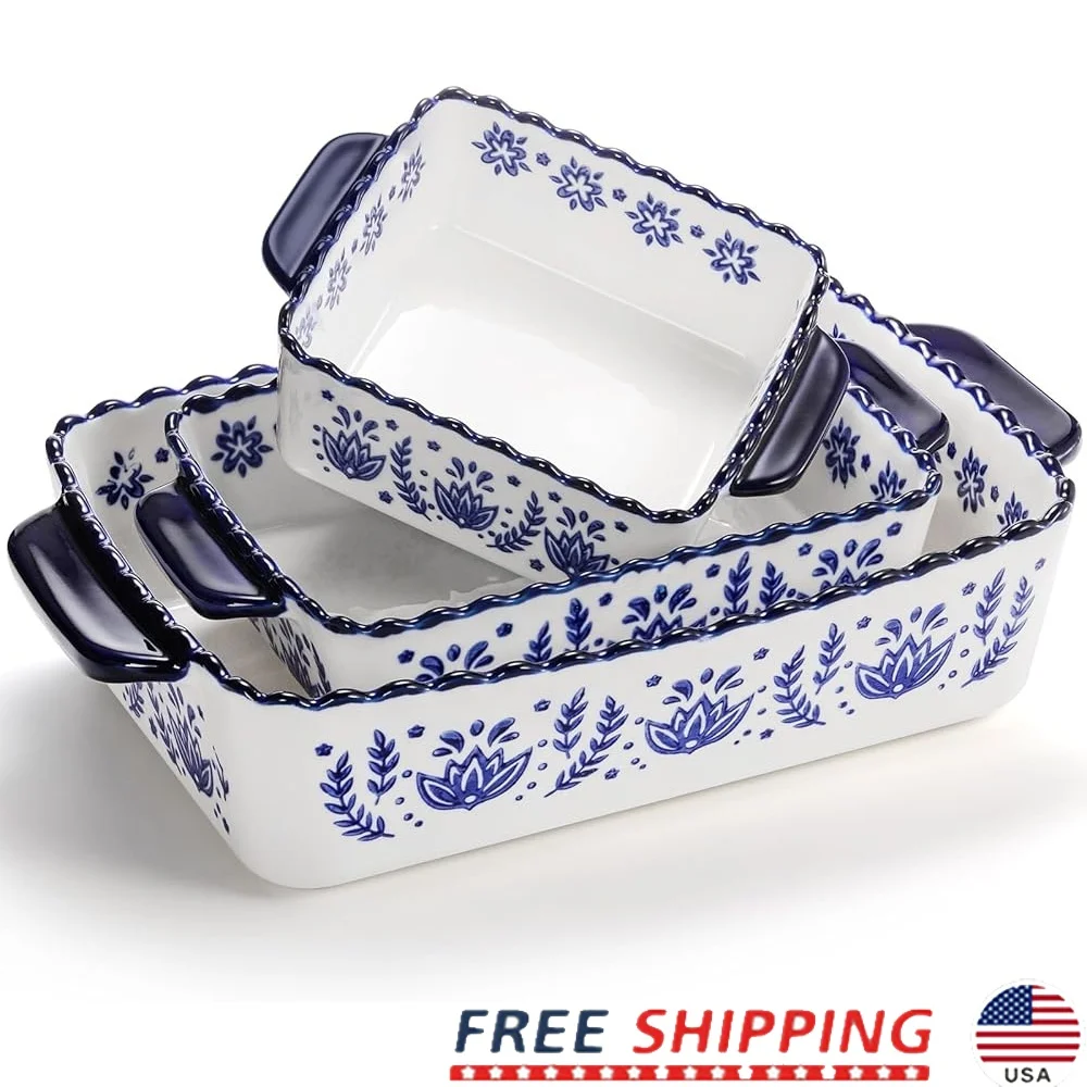 

Набор из 3 упаковок, фарфоровая посуда для выпечки, кастрюля для лазаньи, кухонная посуда для приготовления пищи, керамическая посуда с двойной ручкой