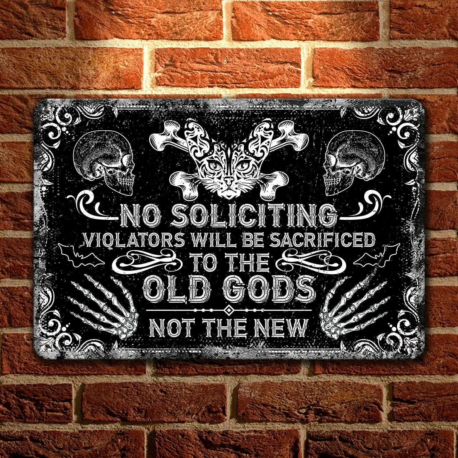 No Soliciting Violators Will Be Sacrificed to The Old God Not The New Witch Vintage Tin Sign Funny Bathroom Decor Home Wall sign