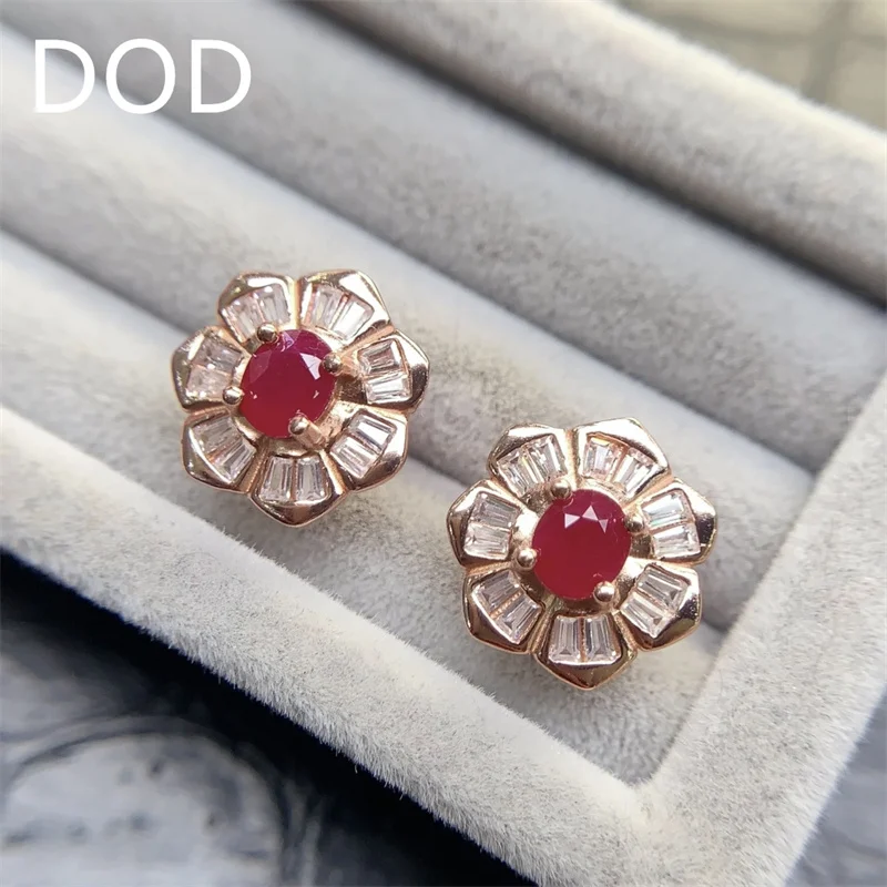 DOD Natural 4x5mm Burma Ruby with Silver 925 Earrings Fine Jewelry Earring for Women Daily Wear