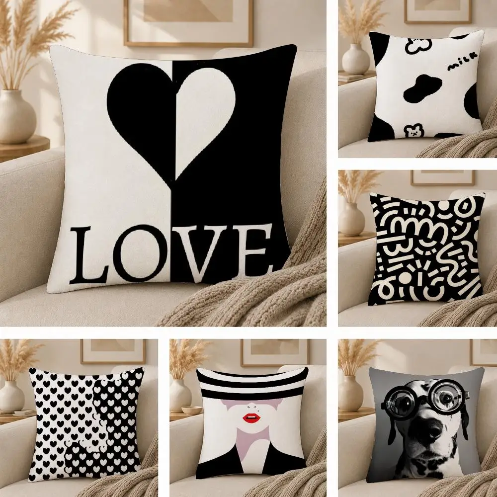 Premium Black And White Cushion Cover  Plush Fabric Soft Double Sided Print Sofa Cushion Cover Throw Pillow Covers