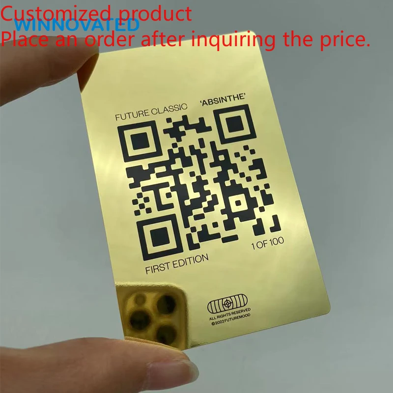 Customized product High Quality Custom Metal Cards 0.8 Golden Mirror Finish Business Card With Qr Code