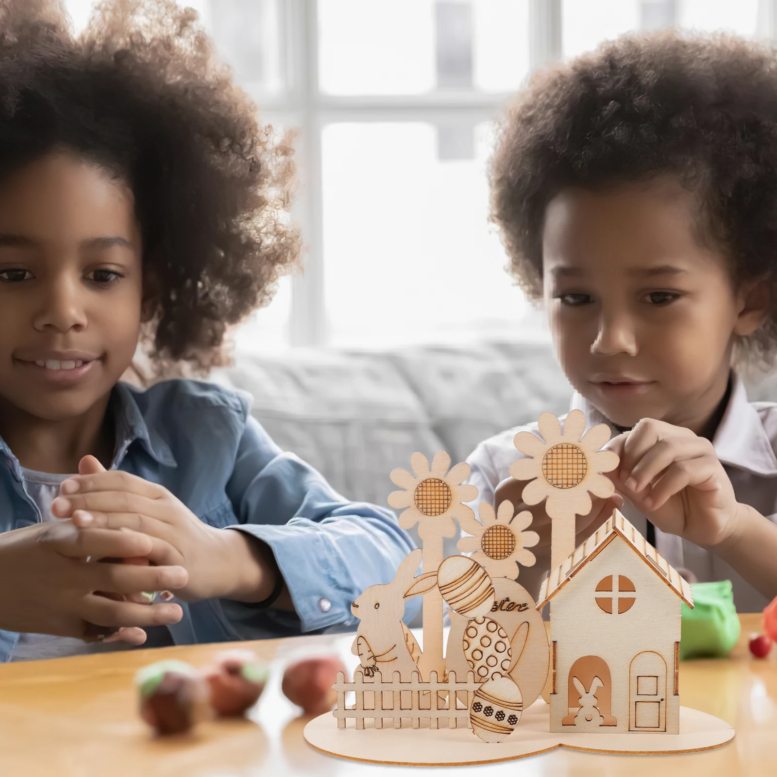 1 zestaw drewnianych puzzli 3D na Wielkanoc dla dzieci Dekoracja interaktywna dla rodziców i dzieci dla maluchów