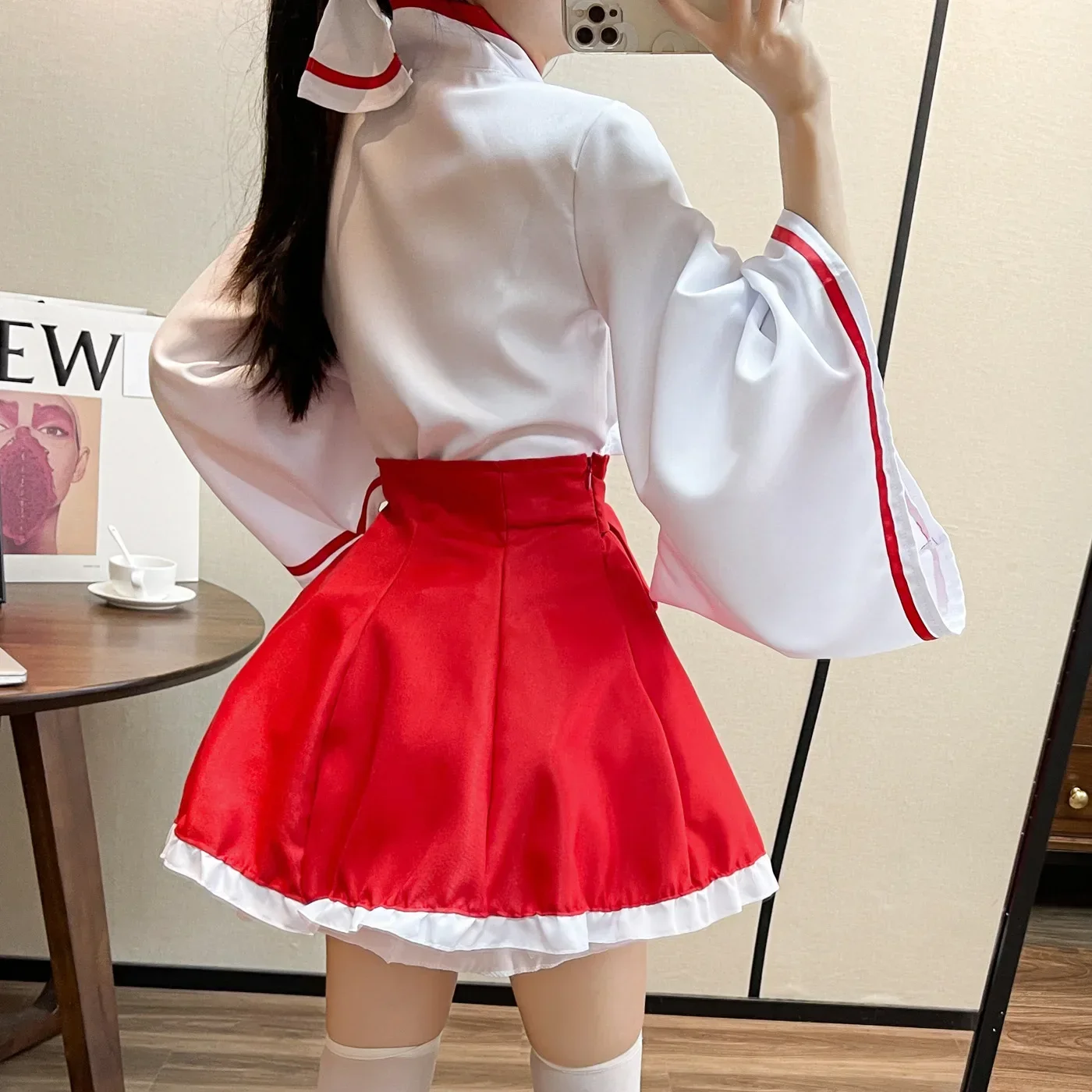 Bata tipo kimono japonés Kawaii, vestido tipo kimono de Cosplay de Anime, ropa de talla grande Lolita, trajes de sirvienta rojos y blancos de manga larga, dropshipping