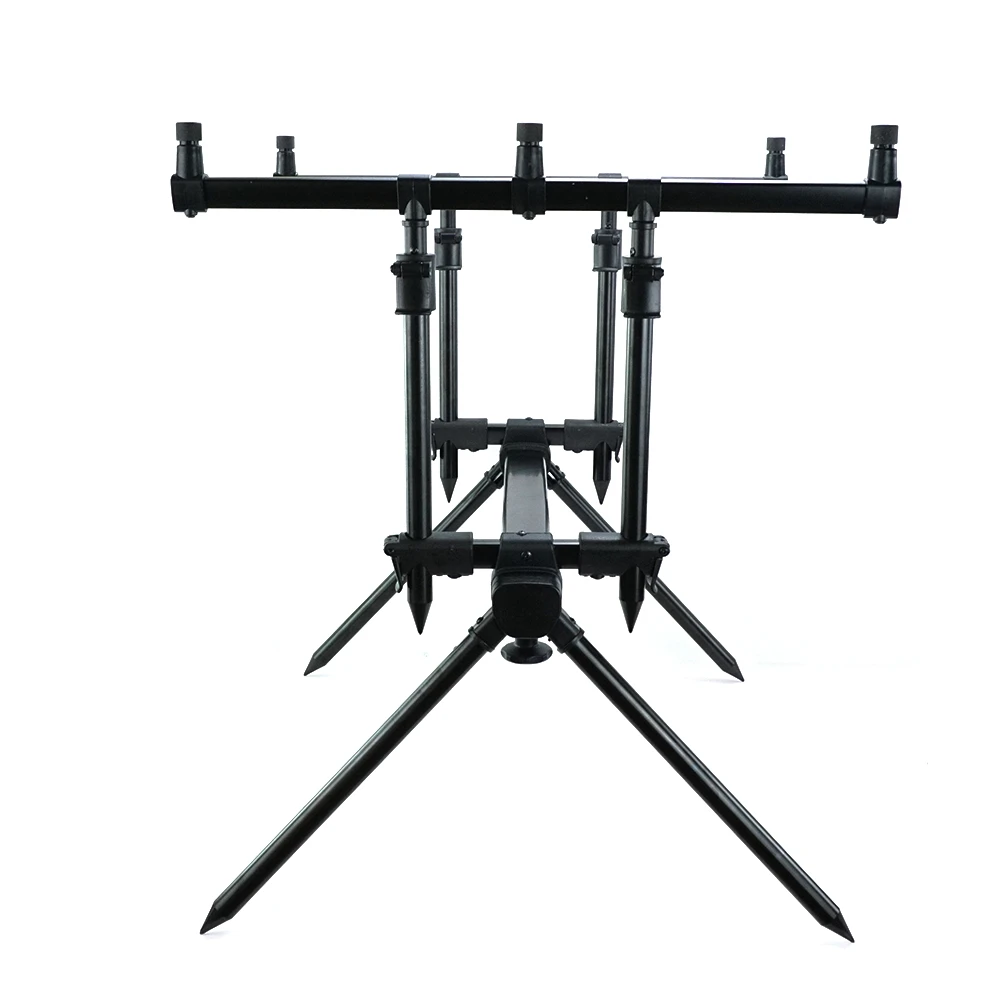 HIRISI Adjustable 3-Rod Carp Fishing Rod Pod Tripod Stand Aluminum Buzz Bar Holder with Carry Bag Bank Fishing Support
