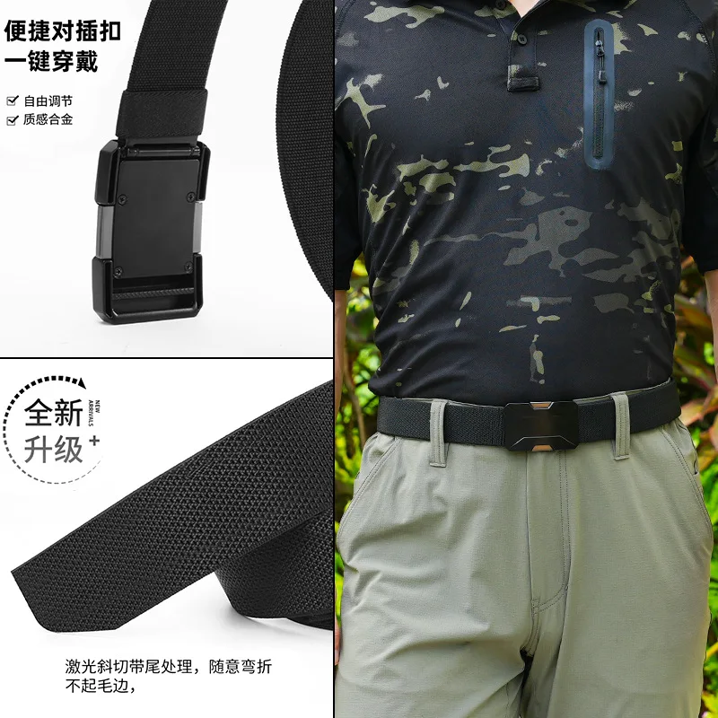 Tactical elastic waistband for men with buckle casual pants, versatile tool for youth outdoor sports