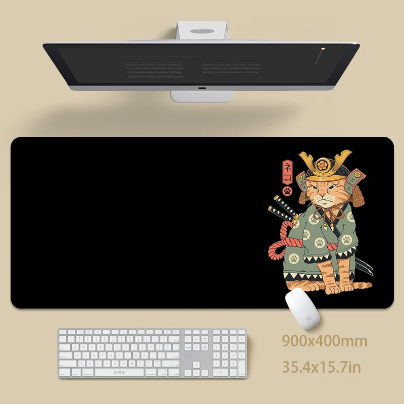 

Large Gaming Mousepads Warrior Cat Mouse Pad Computer Mousepad Desk Mat 90x40cm Desk Pads For PC Keyboard Mats Table Rug