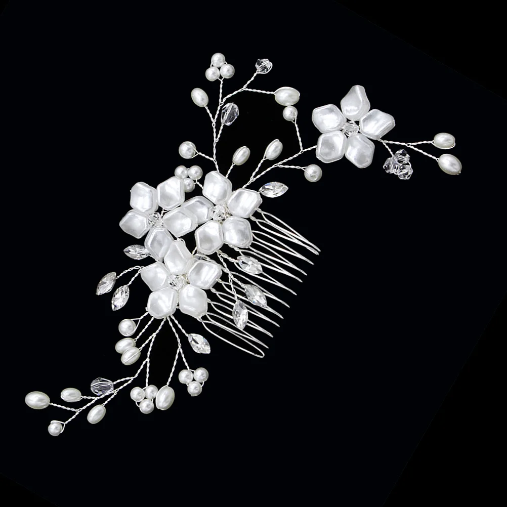 مشط شعر الزفاف من حجر الراين باللون الفضي والزهور واللؤلؤ الاصطناعي وأوراق الكريستال وإكسسوارات شعر الزفاف الأنيقة لوصيفة العروس #5
