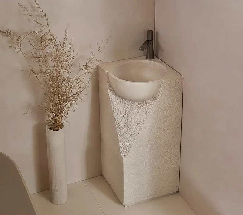 Wabi Sand Cream Wind Column Basin Floor Type Integrated Art Stone Creativity