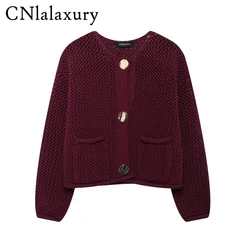 Women Cardigan Fashion Chunky Knit Coat New 2024 Autumn Winter Casual Vintage Coat O-Neck Buttons Pocket Sweater Coat