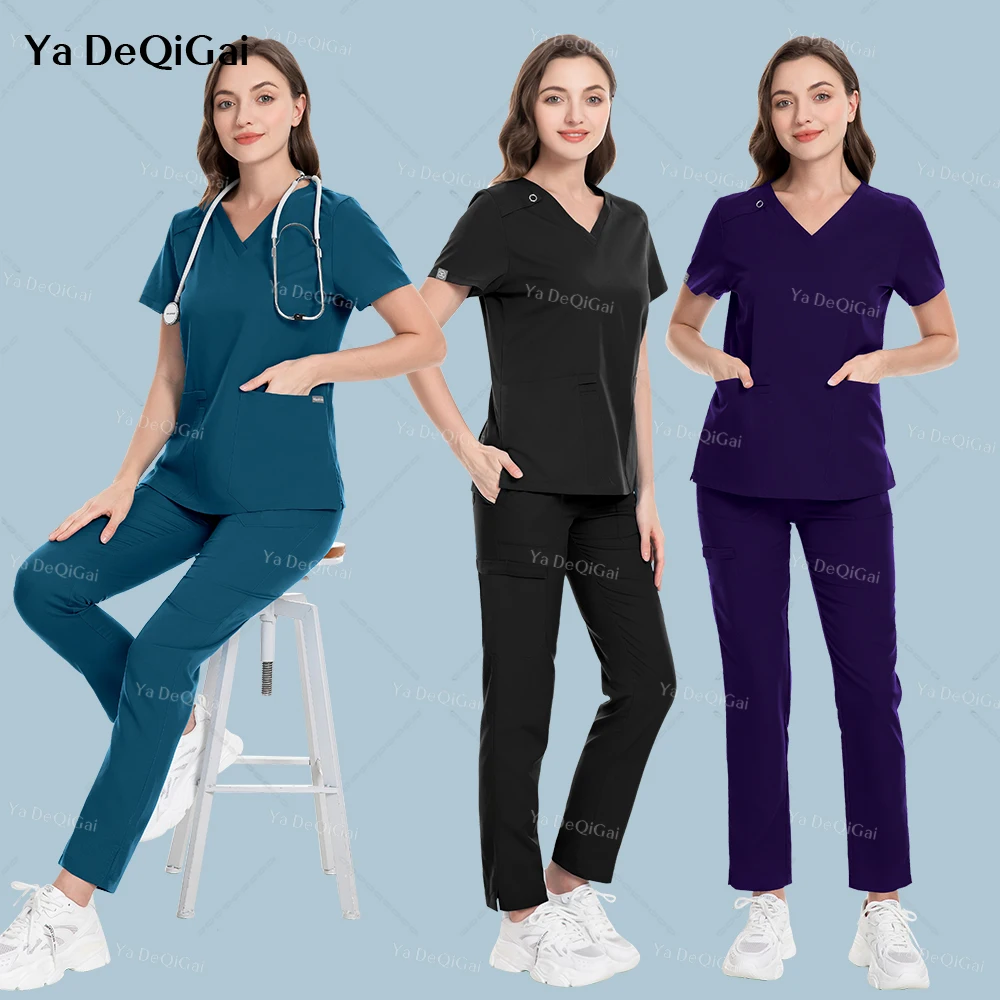 Calças retas e top uniforme médico para mulheres, conjunto de esfoliantes cirúrgicos, pet shop, médico, enfermeiro, uniforme de enfermagem, terno de beleza, novo