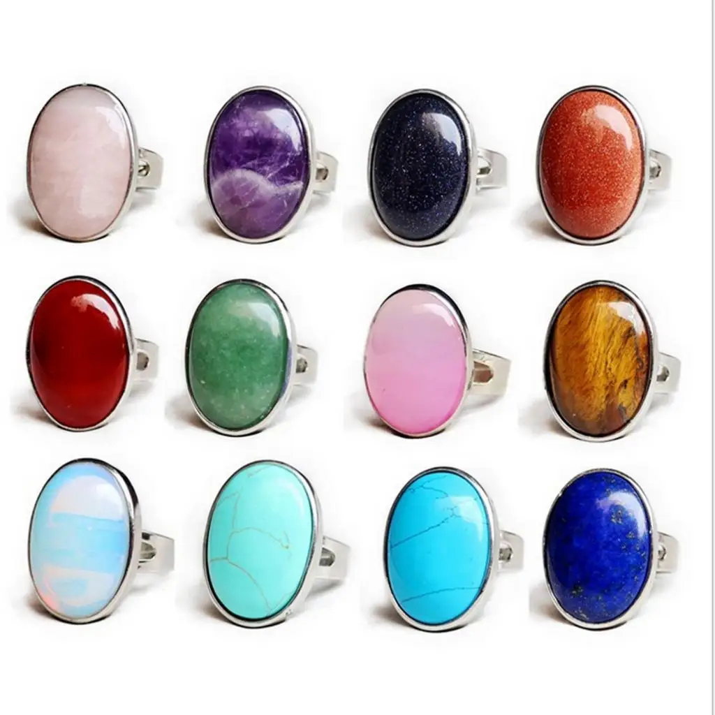 Cystal Oval Gemstone Ring Adjustable Copper Vintage Band for Women's Jewelry Wedding Occasions