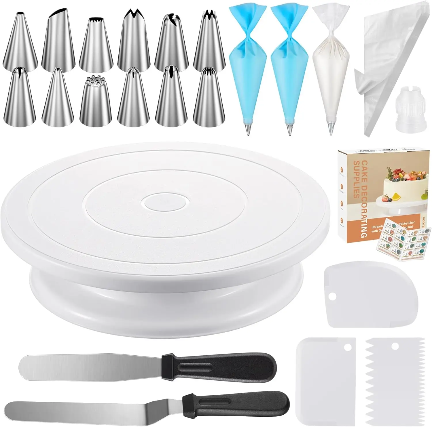 

71-Piece Cake Decorating Kit with Turntable, Piping Tips, Spatulas, Scrapers, Bags & Tutorials
