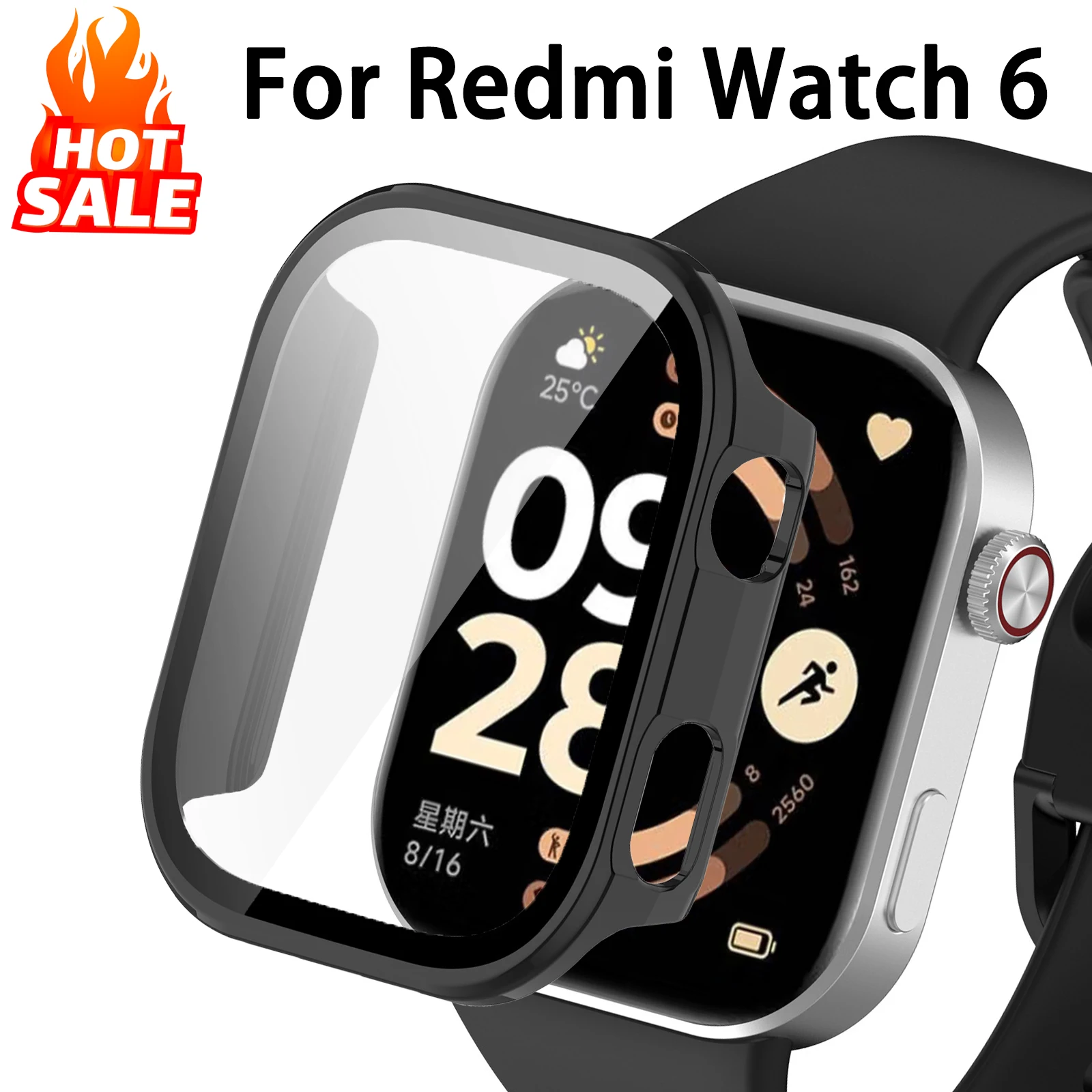 Case+Glass for Xiaomi Redmi Watch 6 Screen Protector Tempered Glass Bumper Protection Cover Protective Shell Accessories