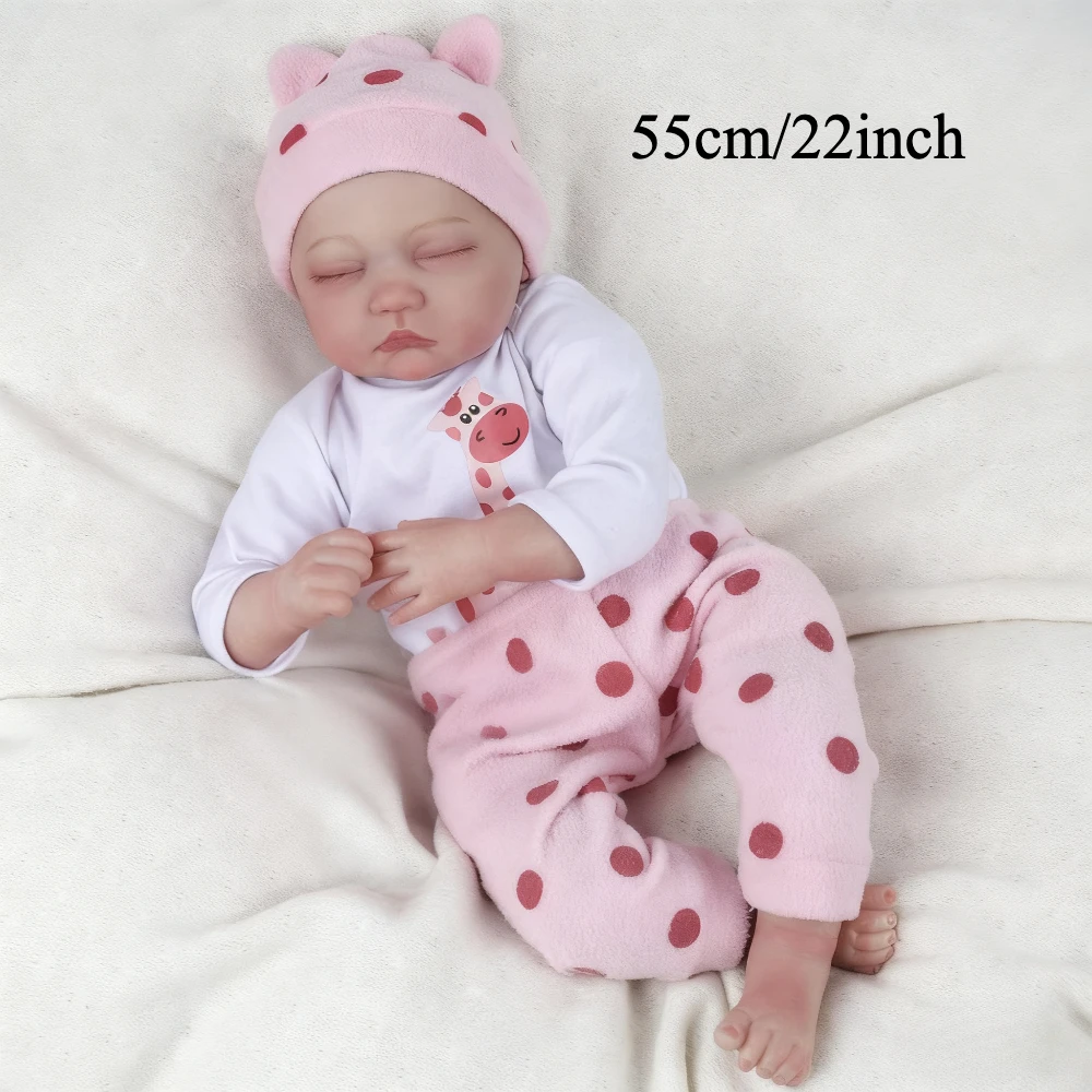 BZDOLL 55cm 22 cale Noworodek Śpiący Miękki Winyl Reborn Lalka z Tkaniny Ciała Realistyczna Zabawka Niemowlę Bebe Modny Prezent Urodzinowy Dla Dziecka