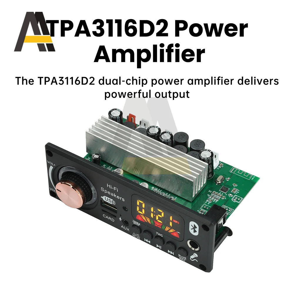 MP3 Bluetooth Decoding Board Car Audio Decoder TPA3116D2 Amplifier Board 2 x50W High Power Stereo Wireless BT 5.3 TWS Function