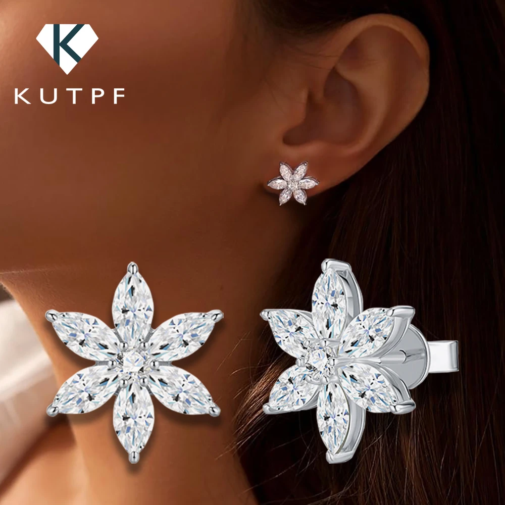 

Cluster Flower Full Moissanite Stud Earrings for Women Marquise Cut Lab Diamond Earring 925 Sterling Silver Fine Jewelry