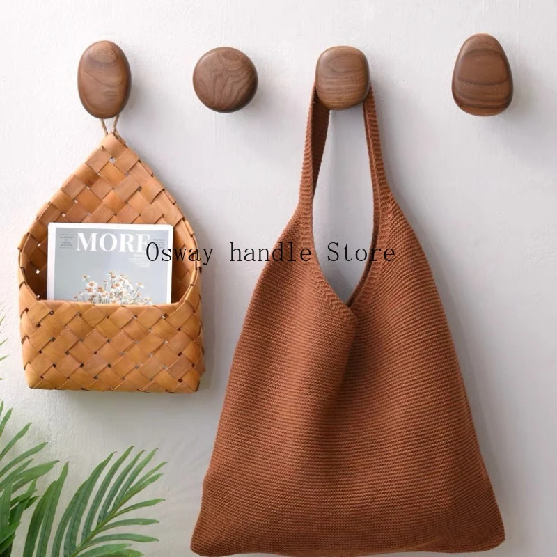 Gancho de entrada nórdico creativo sin perforaciones, perchero de madera maciza, colgador de pared, tirador de cajón de gabinete con diseño de guijarro