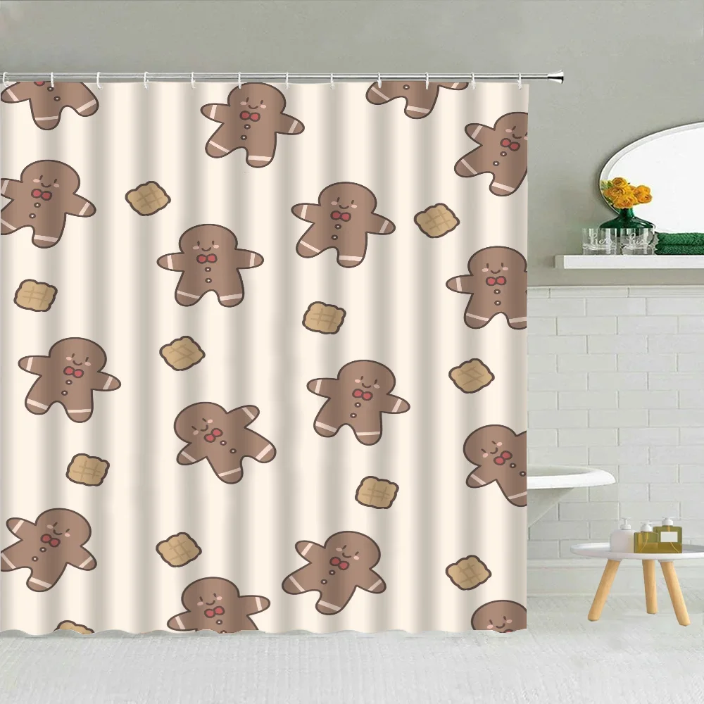 Christmas Shower Curtains for Bathroom Curtain Bath Folding Partition Accessories Bedrooms Waterproof Fabric Things the Set Home