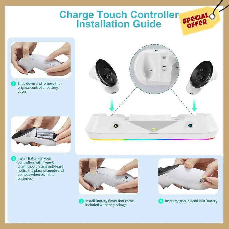 Stabiele prestatie-oplaaddock RGB-oplaaddock Snelle laadstationbasis voor Meta Quest 3-oplader VR-headset en controller