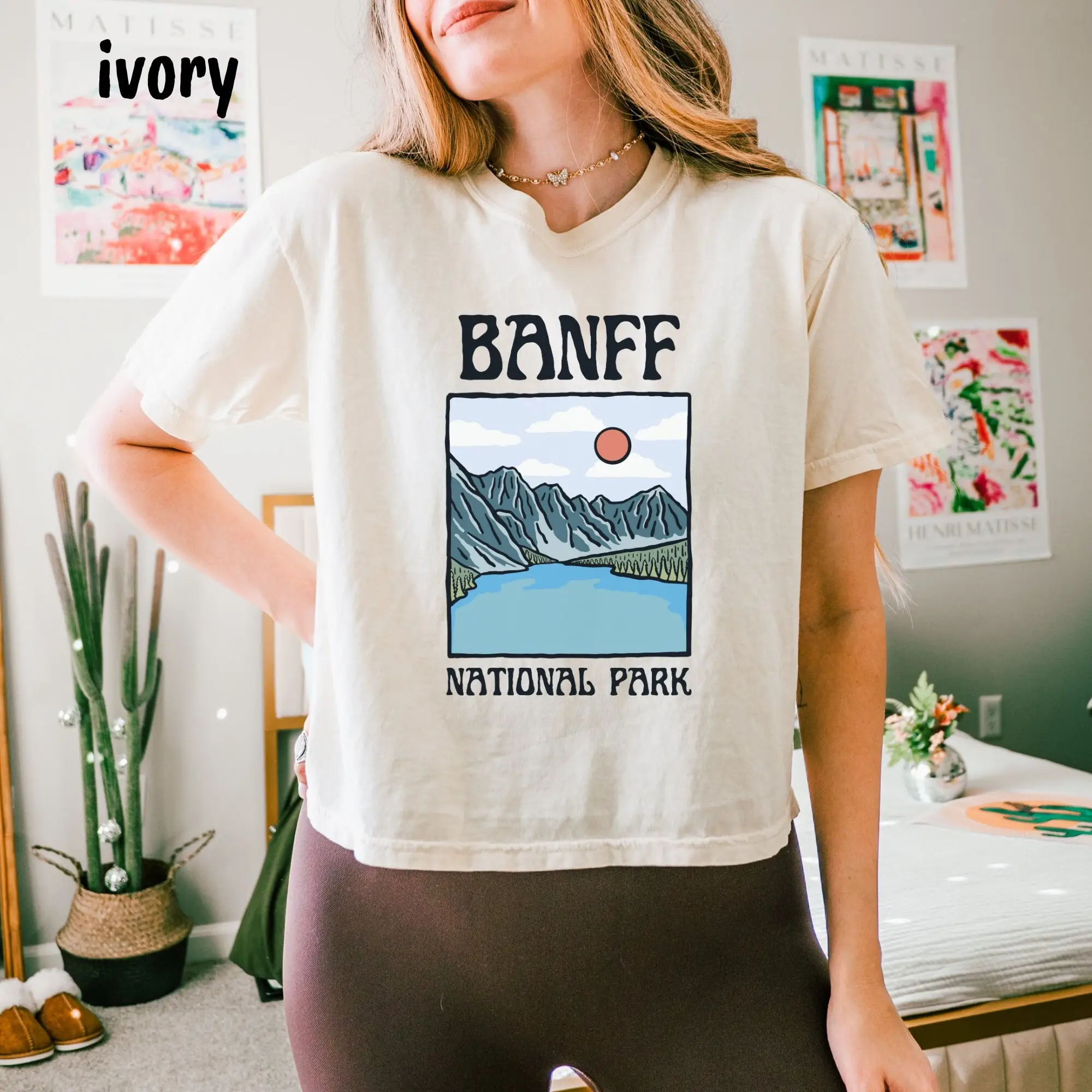 Banff National Park Crop Top Boxy T Shirt Lake Louise Moraine Vintage Canada