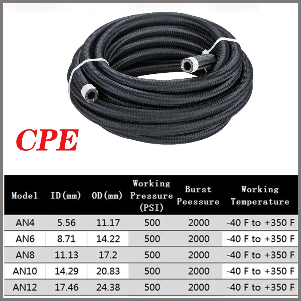 AN4 AN6 AN8 AN10 AN12 CPE Fuel Hose End Connector 0+45+90+180 Degree  Adaptor Kit Braided Oil Fuel Hose Line 1-10M Black