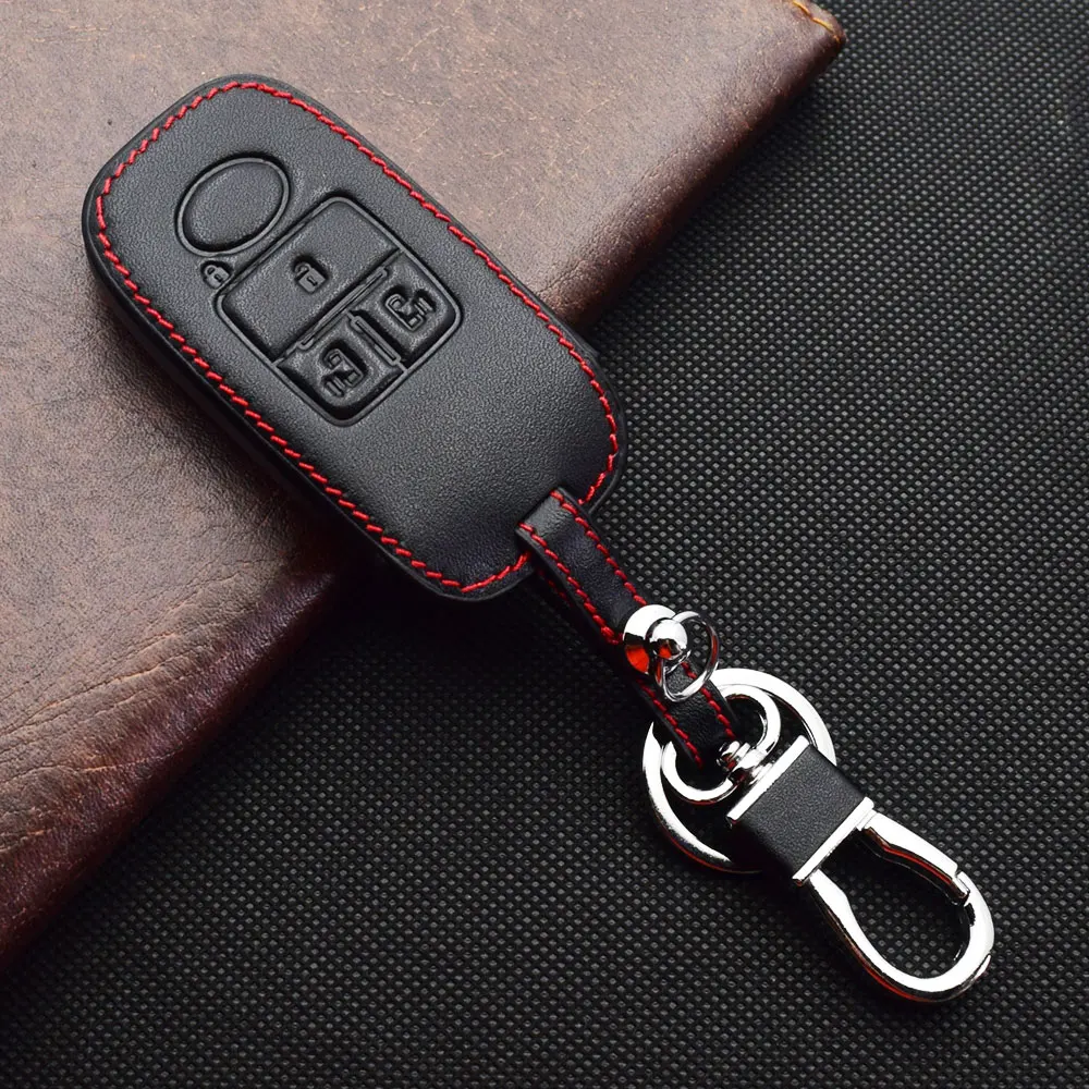 Leather Car Key Cover Remote Fobs Cases Accessories For Daihatsu Tanto LA650S Sparky Toyota Raize Rubber Tank Roomy Subaru 2023