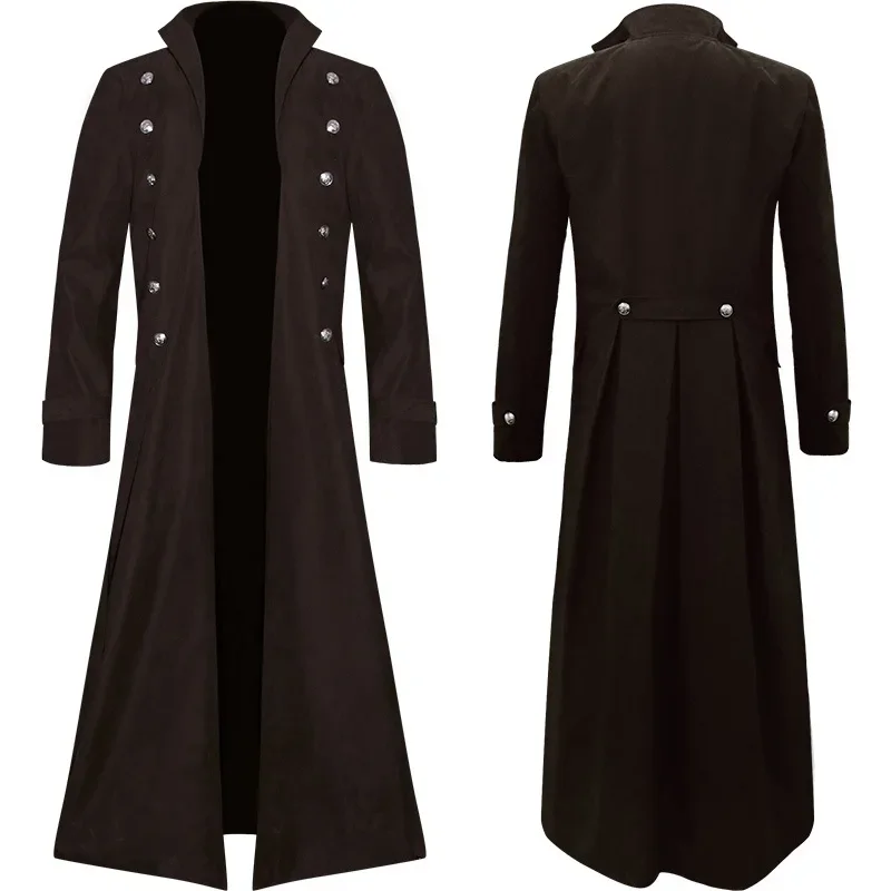 Mileval Renaissance men long coat trench cosplay costume Middle ages retro court nobles clothes black red brown jacket s-2xl