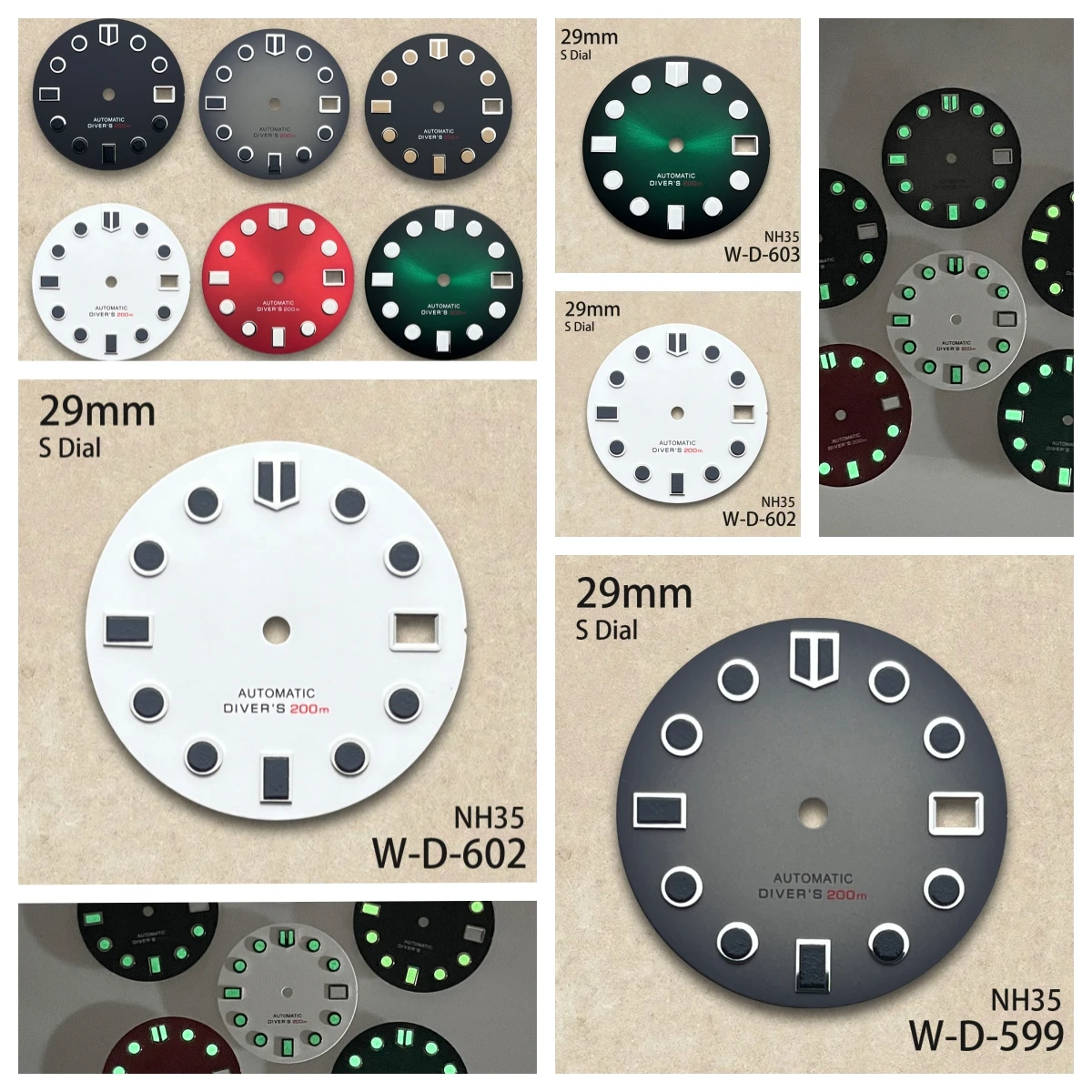 

29mm S Logo Matte Dial Fit NH35/NH36/4R/7S Movement Green Luminous Diving High-Quality Watch Modification Accessories