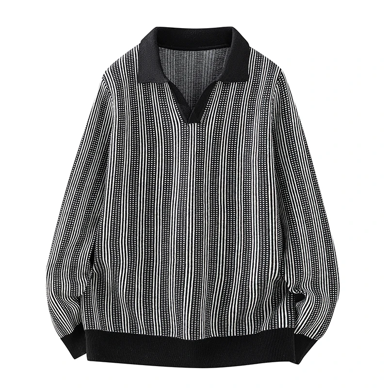 

Мужская брендовая весенняя вязаная рубашка-поло с воротником чайки и длинными рукавами, полосатый пуловер для отдыха, деловая удобная мужская одежда, топы