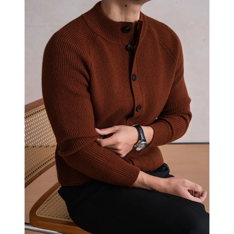 2026 신상 가을 겨울 남성용 포켓 스탠드 칼라 가디건 스웨터 재킷