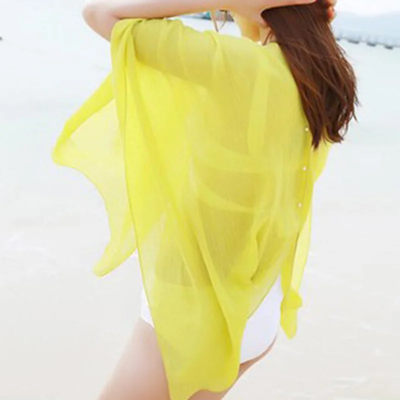 Women Summer Sexy Beachwear Bikini Beach Dress Bikini Swimwear Cover Up Chiffon Shirt Versatile Sunscreen Suit Shawl Beach Towel