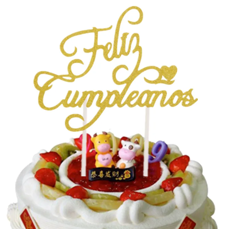

Новинка, Spainish Feliz cumleanos, топперы для тортов, русский с днем рождения, любовь, сердце, кленовый листик для торта, флаг, день рождения, украшение для торта