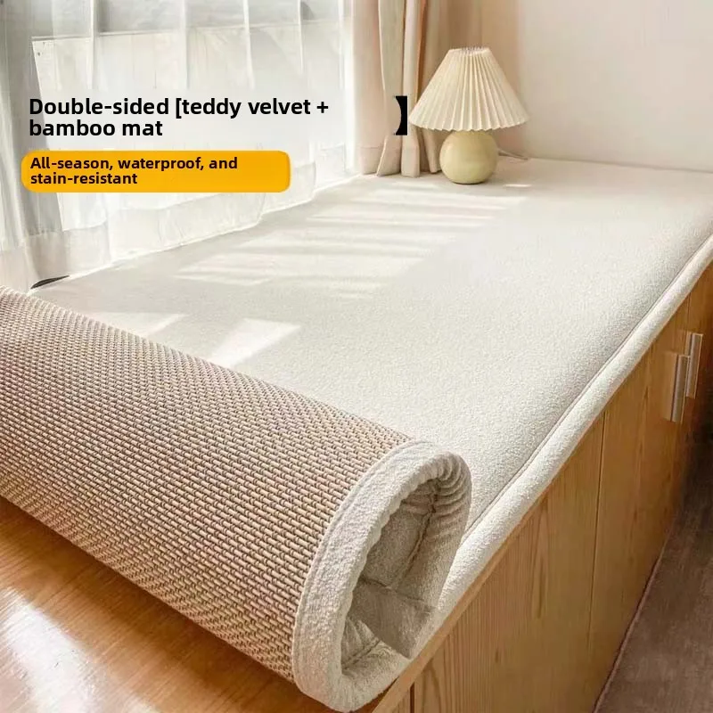 

Двусторонняя плюшевая подушка для оконного сиденья Тедди, всесезонная подушка для эркера, роскошный тонкий коврик для балкона, двусторонняя элегантная подушка на подоконнике