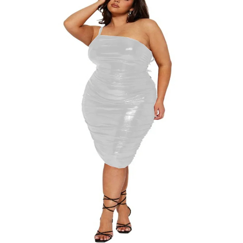 Women Shiny Metallic Plus Size Dress Skinny Package Hips Sexy Slip Dress Revelry Party Basic Elastic Elegance Ball Gowns Vestido