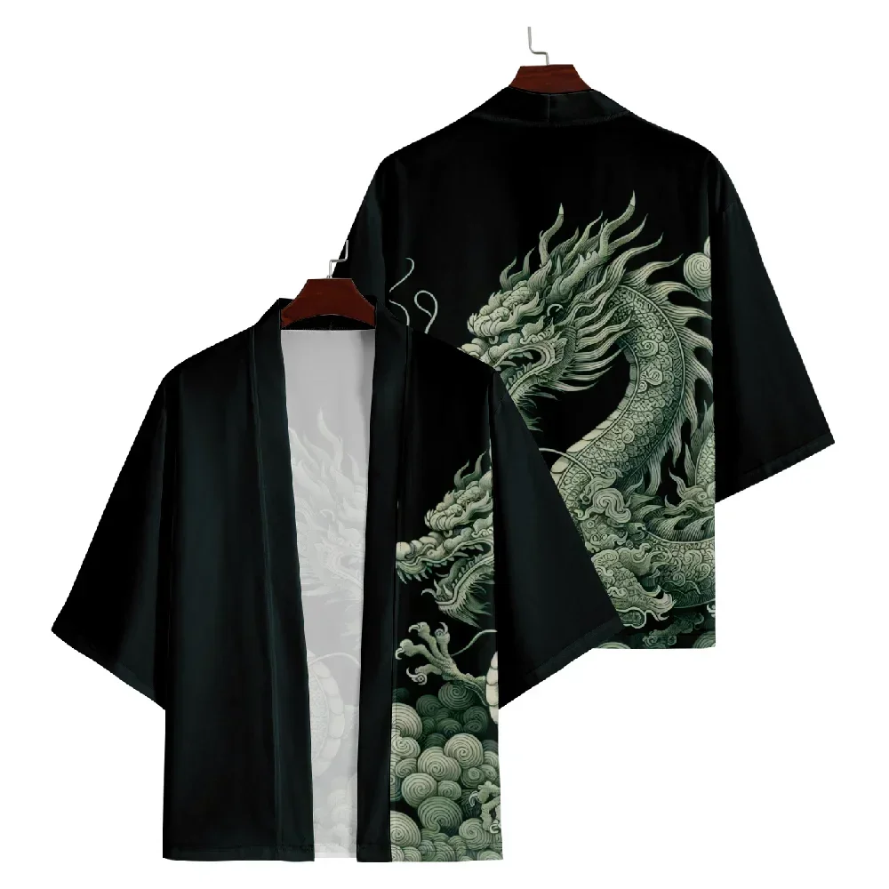 Male kimonCardigan black Haori female and male Cosplay Yukata costume Harajuku kimono pluse-sized anime Chinese dragon shirt