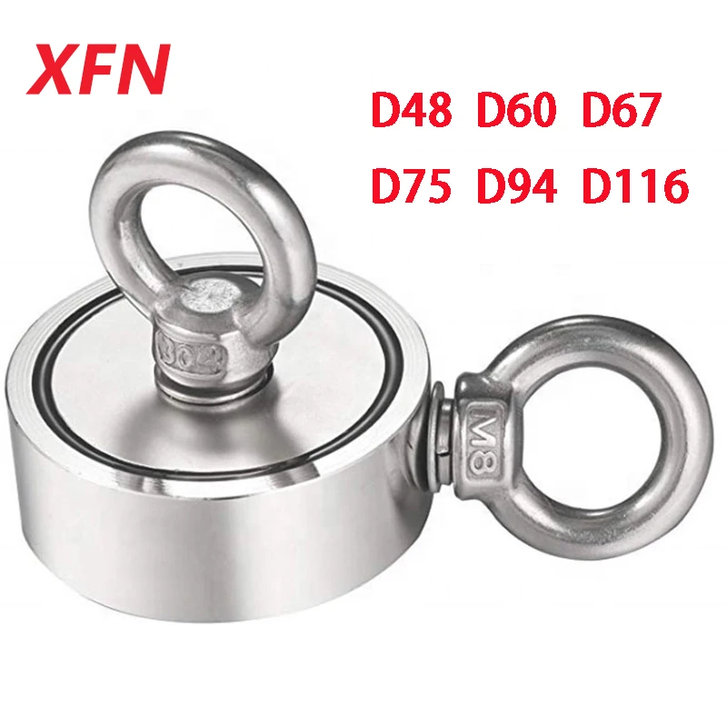 Double Side Fishing Magnet Strong Neodymium Search Magnets Salvage Magnetic Sea Fishing Holder Pulling Mounting Pot with 2 Rings