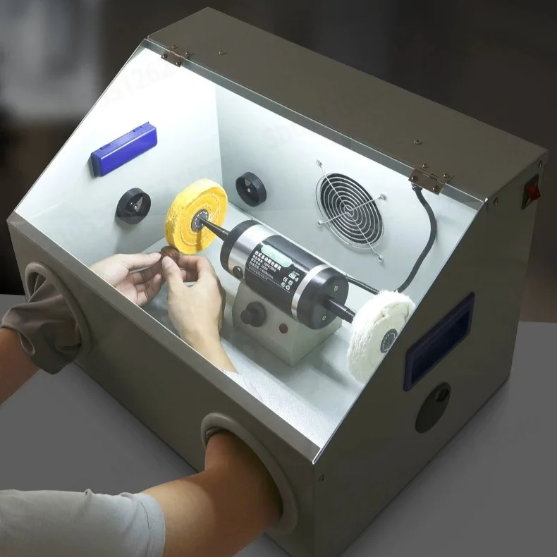 Double Head Desktop Buffing Polishing Machine, Adjustable Speed Small Electric Jewelry Grinding with Cover Dustproof Box