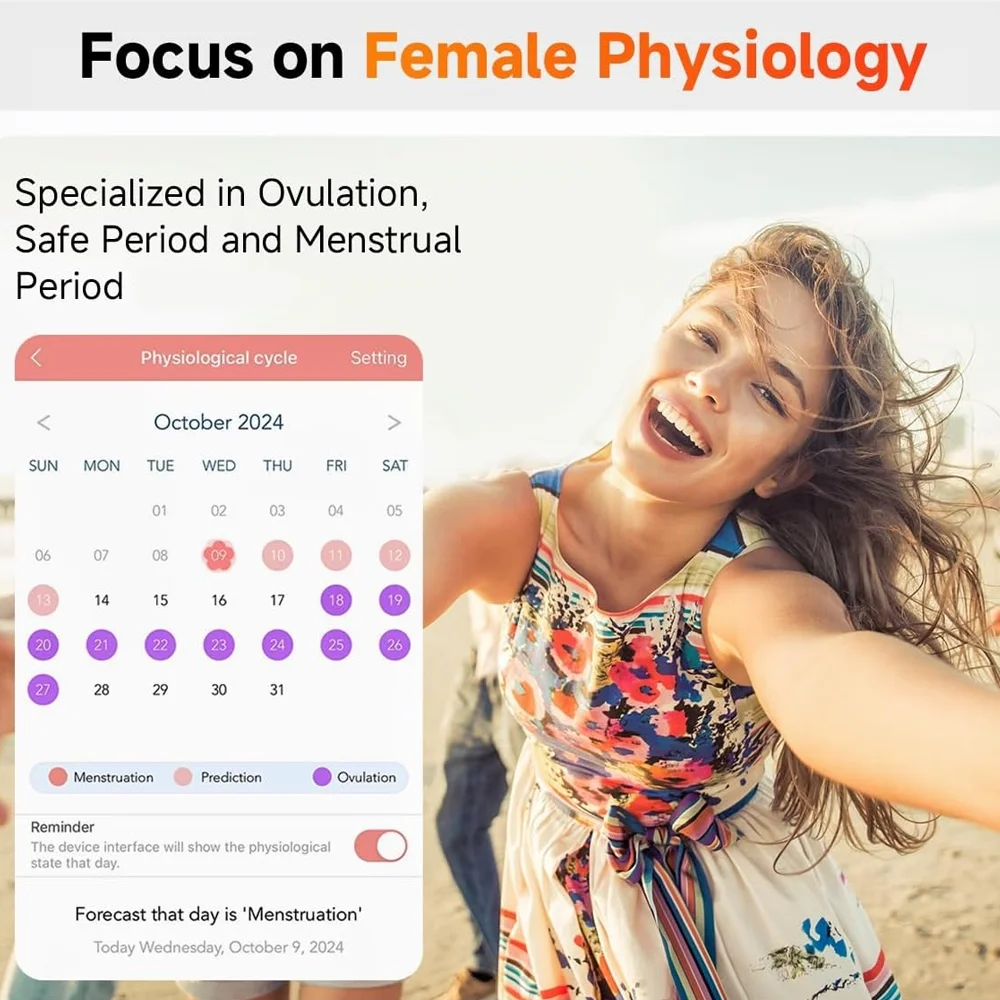 Viiray Montre intelligente pour femme Écran HD 1,39 pouces Moniteur de fréquence cardiaque et de sommeil Traqueur de cycle menstruel compatible avec iOS/Android