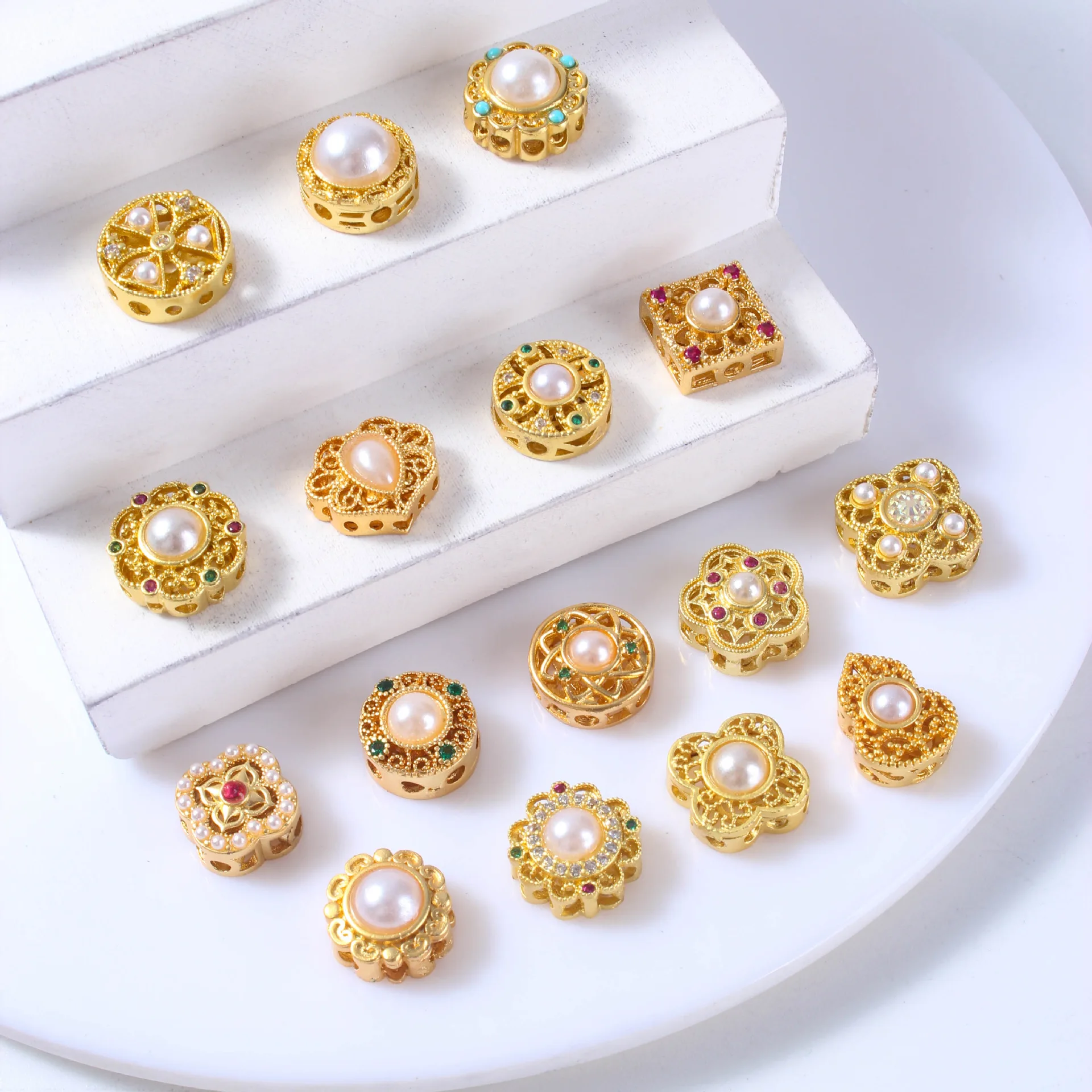 10 Pieces Copper Gold-plated Zircon Pearl Bead Accessorie DIY Handmade Bracelet Necklace Jewelry Making Bead Materials Wholesale