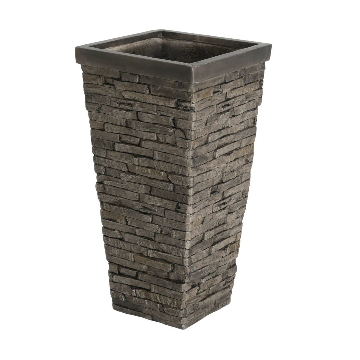 Christopher Knight Home ® Maceta Alta Gris con Efecto Piedra de MGO - Maceta Cuadrada Alta para Interiores y Exteriores con Textura de Ladrillo Realista, Contenedor Resistente a la Intemperie para Árboles, Arbustos y Plantas Grandes