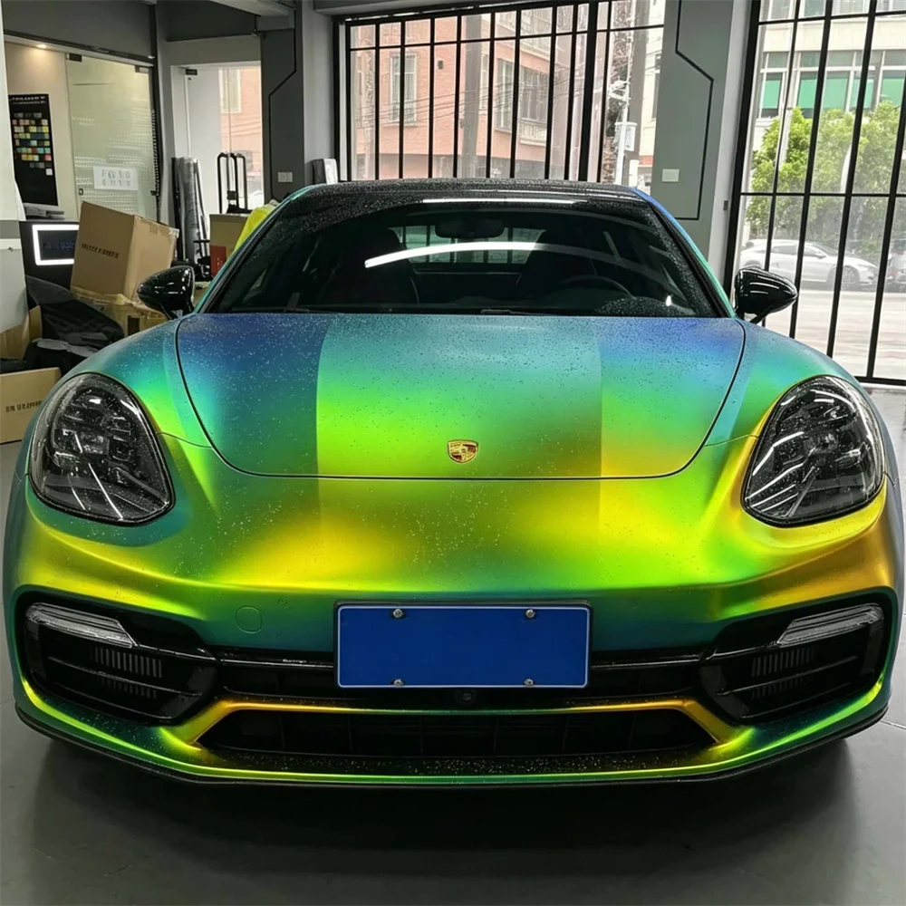 Premium PET Rainbow Holographic Chrome Vinyl Wrap Film Self Adhesive Matte Green Gold Decal Motorcycle Sticker
