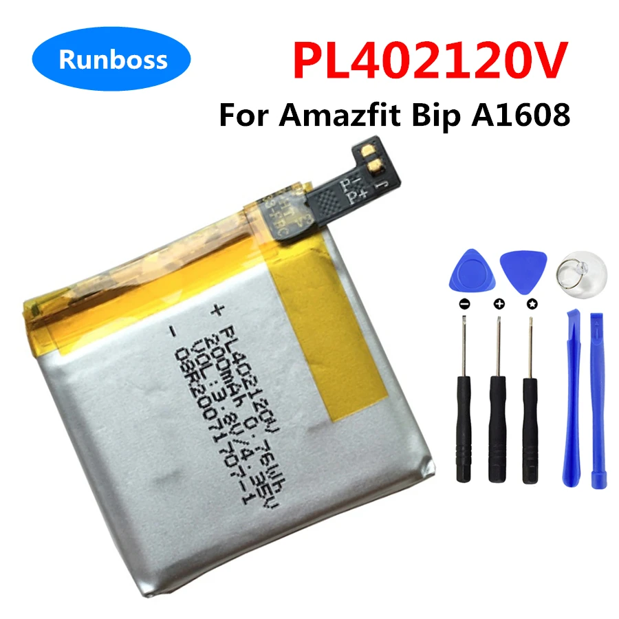 PL402120V Original Replacement Rechargeable Polymer Lithium Ion Battery for Huami Amazfit Bip A1608 + Free Tools