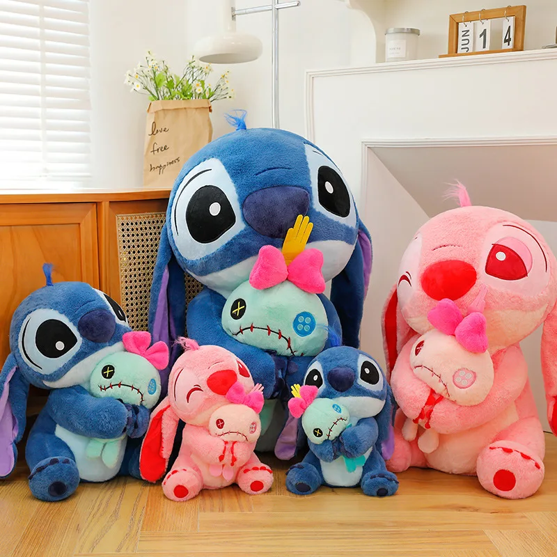 New Disney Cartoon Lilo & Stitch Plush Toy Cute Angel Girl Birthday Gift Bolster Stuffed Doll Room Decoration Kawaii Kid Toys