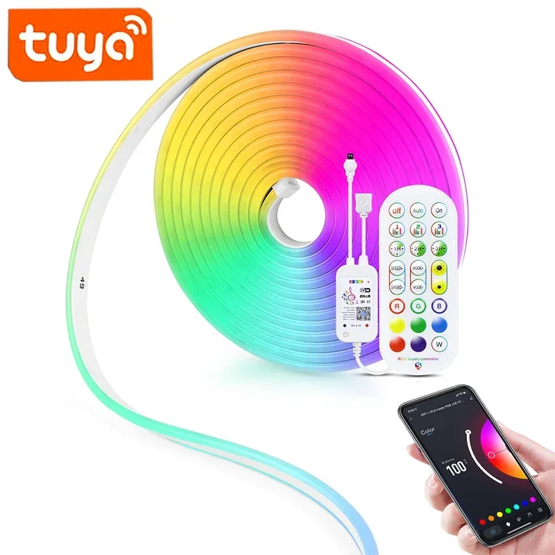 Listwa oświetleniowa Neon RGB TUYA, inteligentna aplikacja sterowana, wielokolorowe gradientowe światła LED do wystroju pokoju DIY konfigurowalne